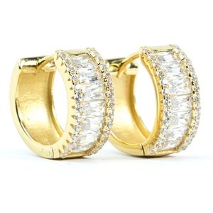 Mens Gold Vermeil Baguette CZ Huggie Hoop Earrings